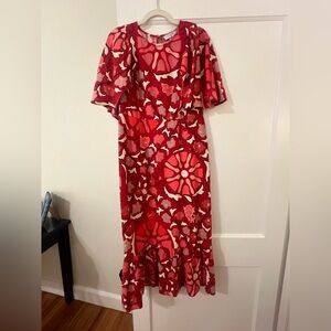 RHODE Red and Pink Floral Maxi Dress